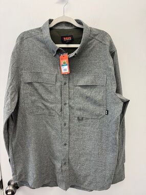 BASS Outdoor Mens Heathered Flannel Gray Button Down Shirt Size XL